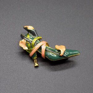 Vintage KJL Kenneth Jay Lane Shoe Heel Brooch Calla Lilly Green Enamel Pink